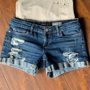 Aeropostale dark denim distressed shorts.